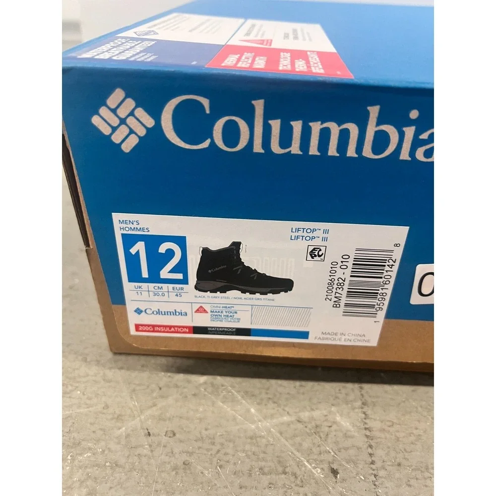 Columbia Liftop III 2100861-010 Winter Boots Mens US 12 Black‎ Waterproof Hiking